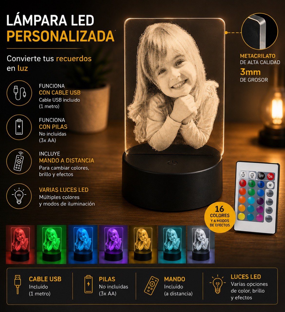 Lámpara personalizada en metacrilato con base LED